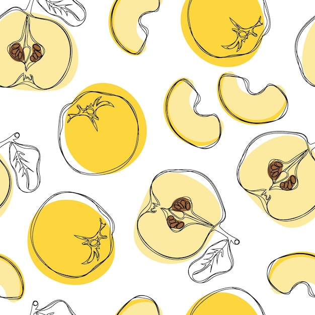 Yellow quince hand draw seamless pattern on isolated white background