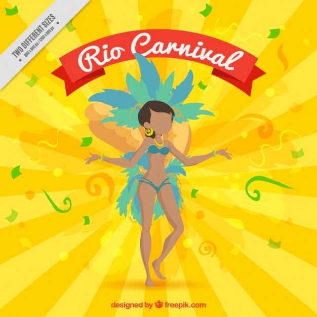 Yellow ray background with brazilian ballerina