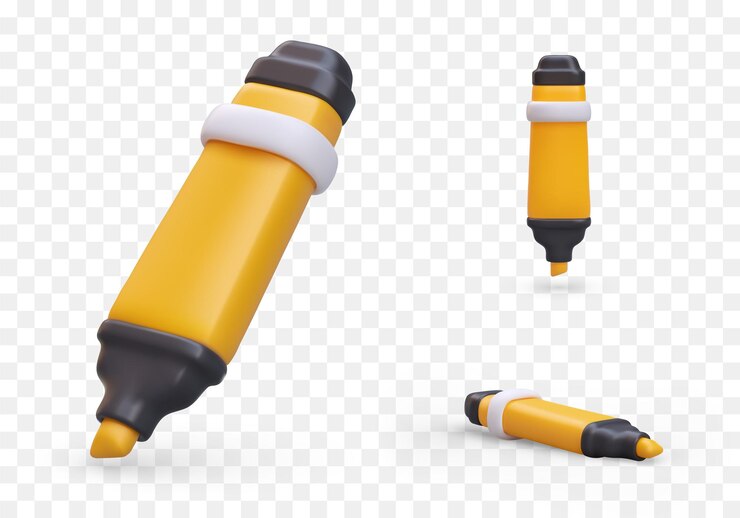 Yellow realistic marker in different positions Isolated illustrations icons set