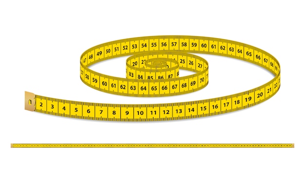 Nastro di misurazione realistico giallo, cinturino per abbigliamento isolato