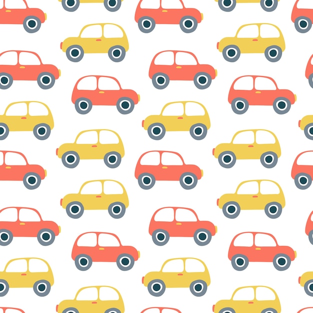 Yellow and red cars vector seamless pattern