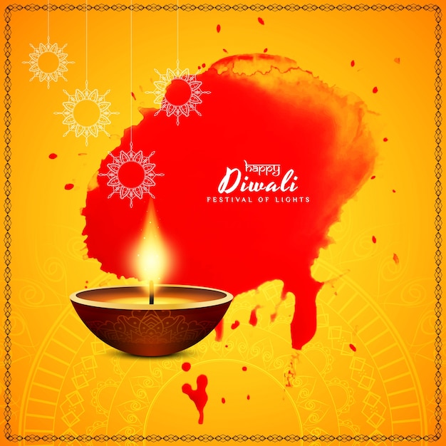 Yellow and red diwali design with watercolor