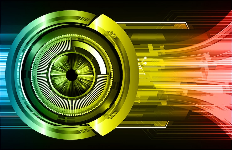 Vector yellow red eye cyber circuit future technology background