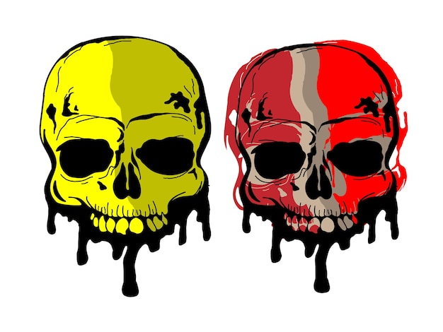 Vettore di illustrazione del cranio giallo e rosso