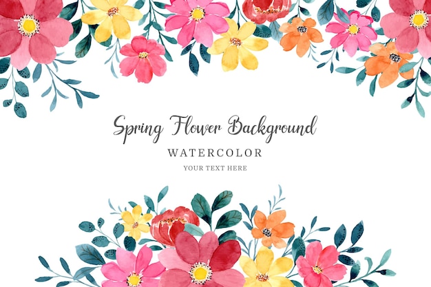 Vector yellow red spring flower frame background with watercolor