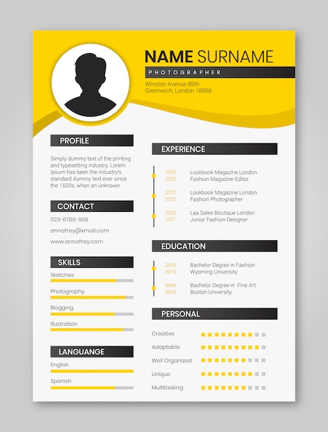 Yellow resume minimalist pack