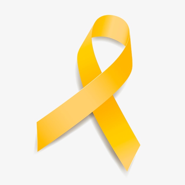 Yellow ribbon awareness Adenosarcoma, Bladder Cancer, Bone Cancer, Endometriosis, Sarcoma, Spina Bifida. Isolated on white background. Vector illustration.