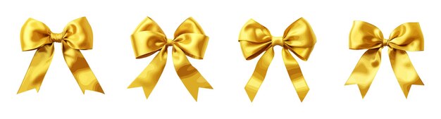 Yellow ribbon and bow with gold vector set isolated on white background