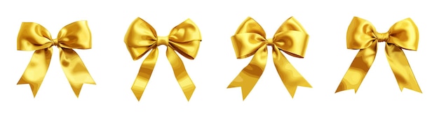 Yellow ribbon and bow with gold vector set isolated on white background