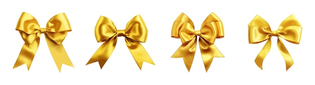 Yellow ribbon and bow with gold vector set isolated on white background