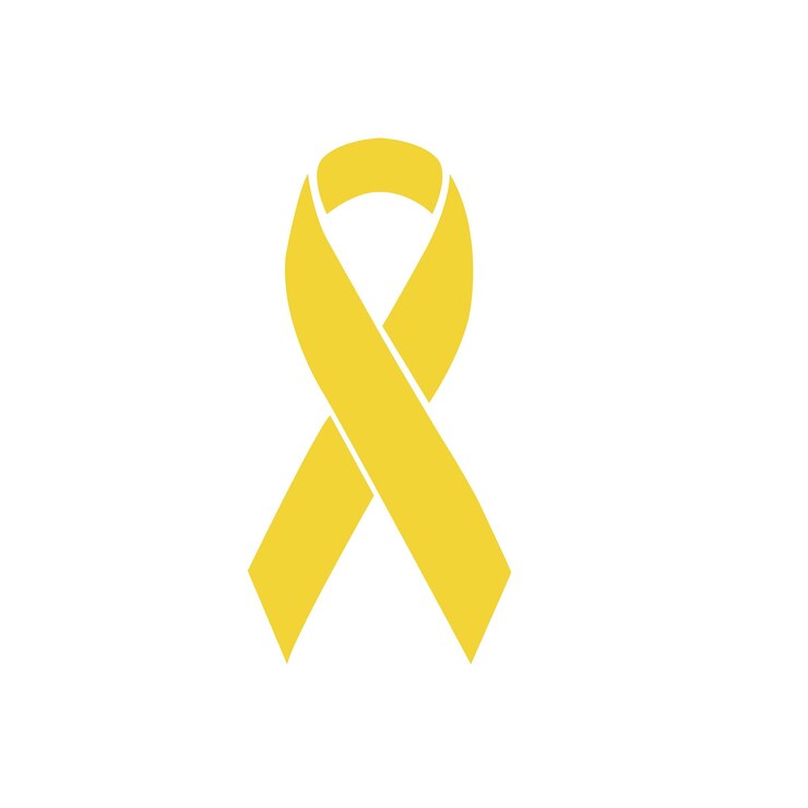 Vector yellow ribbon of children cancer awareness on a white background with copy space