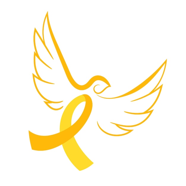 Yellow ribbon with angel wings. Childhood Cancer Awareness Ribbon