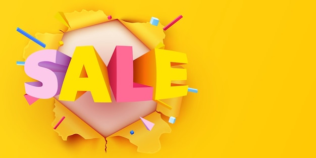Yellow ripped paper sale mega sale banner