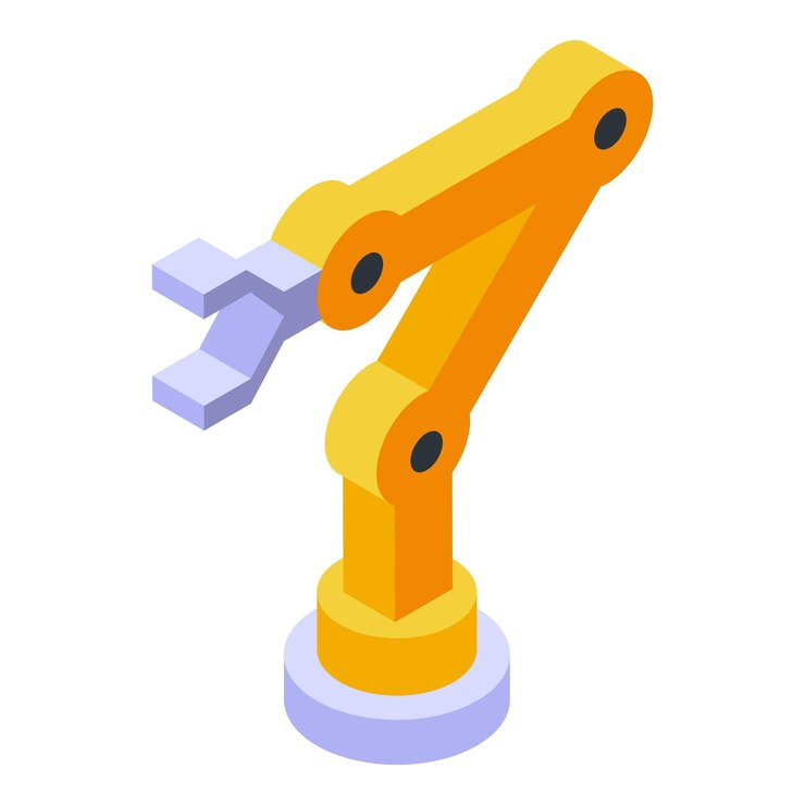 Vector yellow robotic arm holding something with three fingers