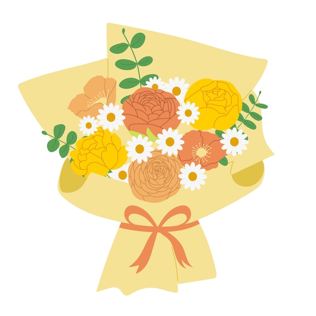 Vector yellow rose daisy wrapped flower bouquet