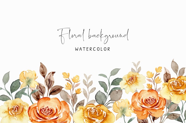 Yellow rose flower garden background with watercolor