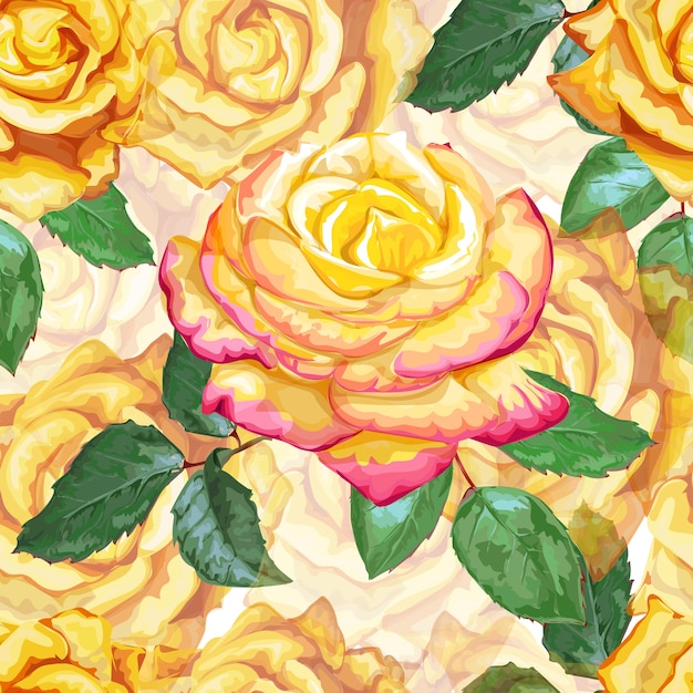 Vector yellow rose seamless pattern