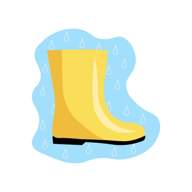 Yellow rubber boot on a blue background flat vector illustration