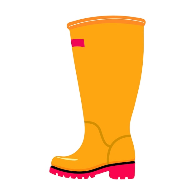 Vector yellow rubber boot with red sole vector flat illustrationn