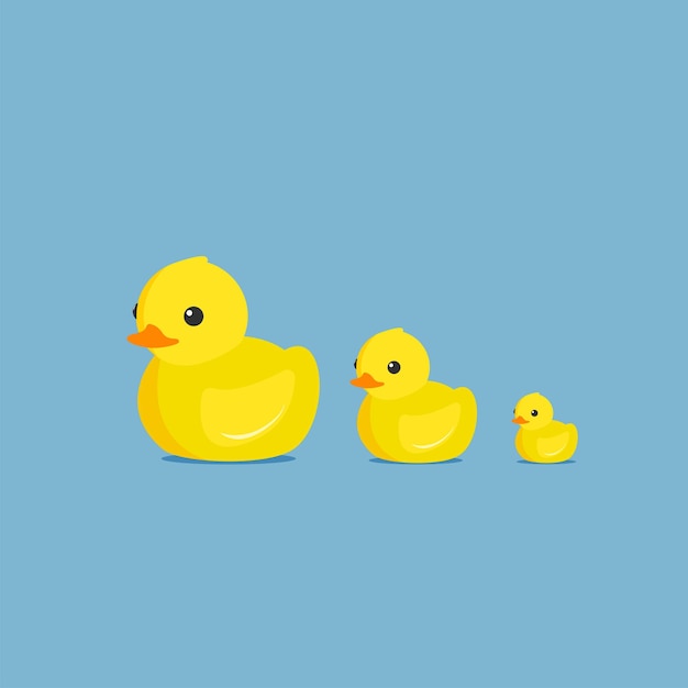 Yellow rubber duck Cartoon cute ducky for bath Flat vector illustration on blue background