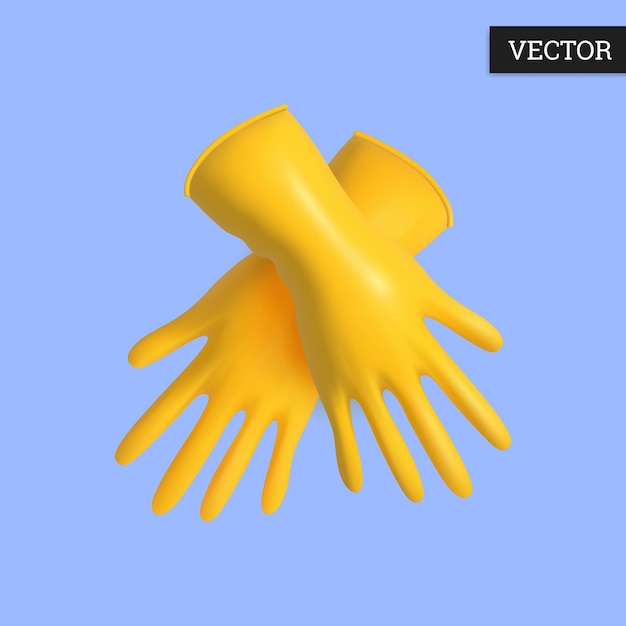 Yellow rubber gloves 3d icon Isolated cleaning gloves