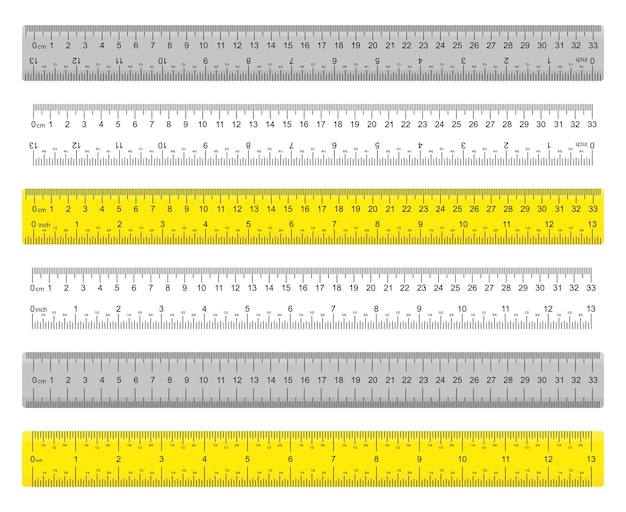 Vector a yellow ruler marked with centimeters inches and combined rectangular shapes output inch line vector graphics on a white background