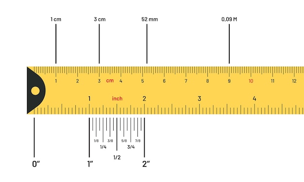 Vector yellow ruler measuring tape