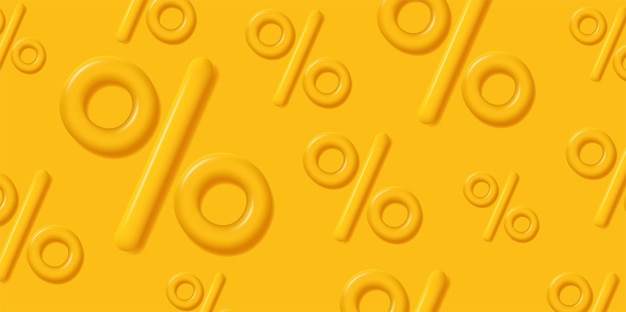Вектор Желтый фон продажи с монохромным выпуклым 3d-процентным рисунком символа
