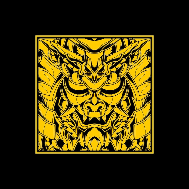 Vector yellow samurai logo in square shape