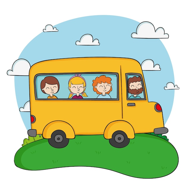 Желтый школьный автобус и дети