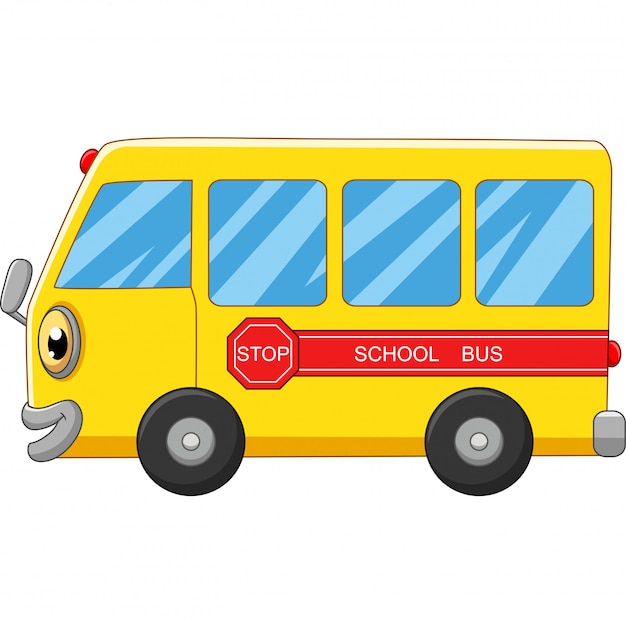 Yellow school bus cartoon on white 