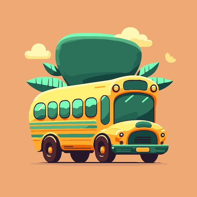 Vector yellow school bus flat color vector icon logo illustration