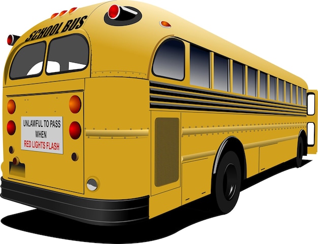 Yellow school bus waiting for school children Vector 3d illustration
