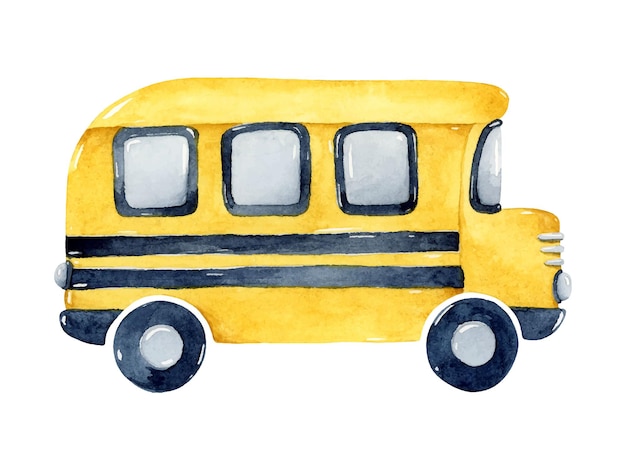 Vector yellow school bus watercolor illustration isolated element