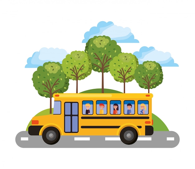 Yellow school bus with children