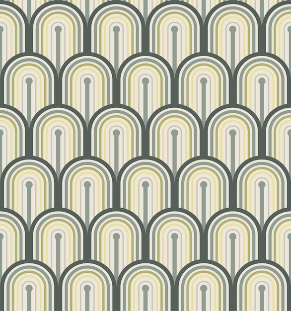 Vector yellow seamless background with arches in pastel colors