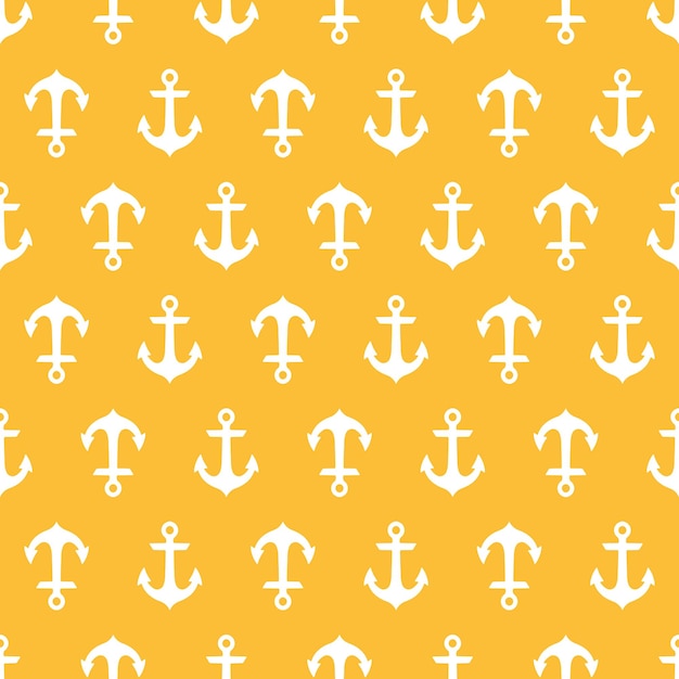 Vector yellow seamless pattern with anchors