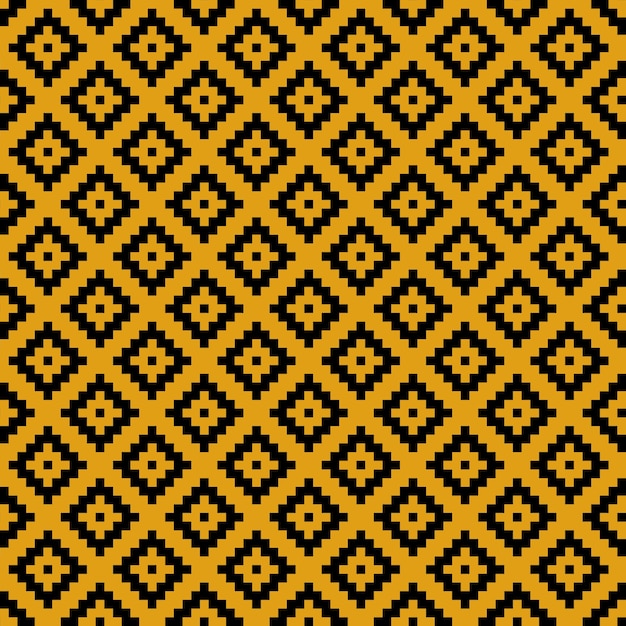 Yellow seamless pattern with black aztec traditional design