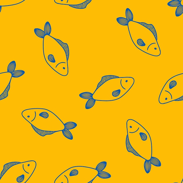 Yellow seamless pattern with blue fish