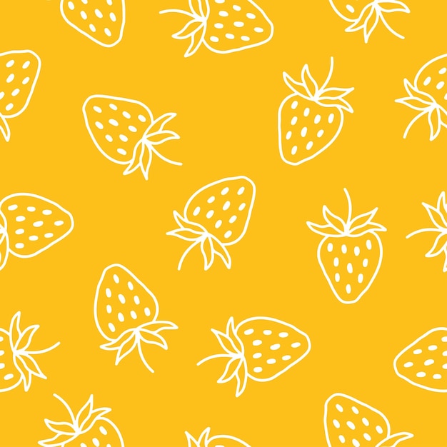 Yellow seamless pattern with hand drawn strawberries