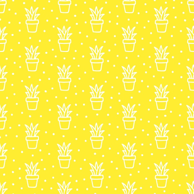 Yellow seamless pattern with hand drawn succulents