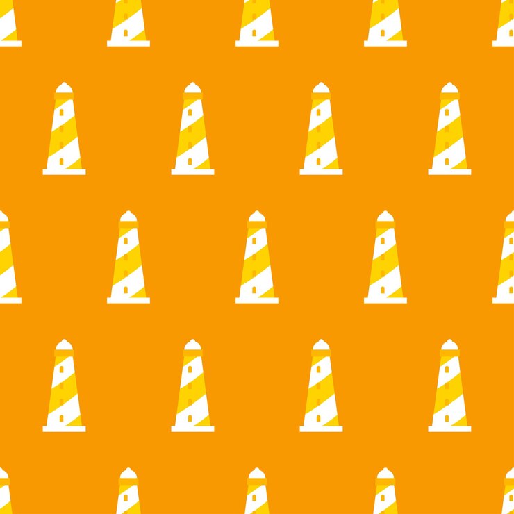 Vector yellow seamless pattern with lighthouses cute and childish design for fabrictextile wallpaper be