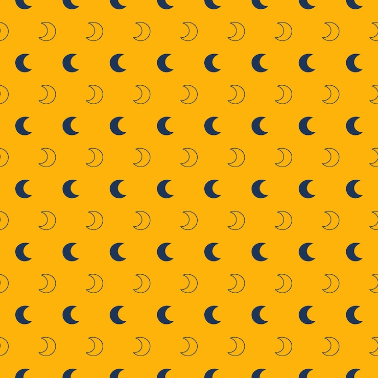 Vector yellow seamless pattern with navy moon