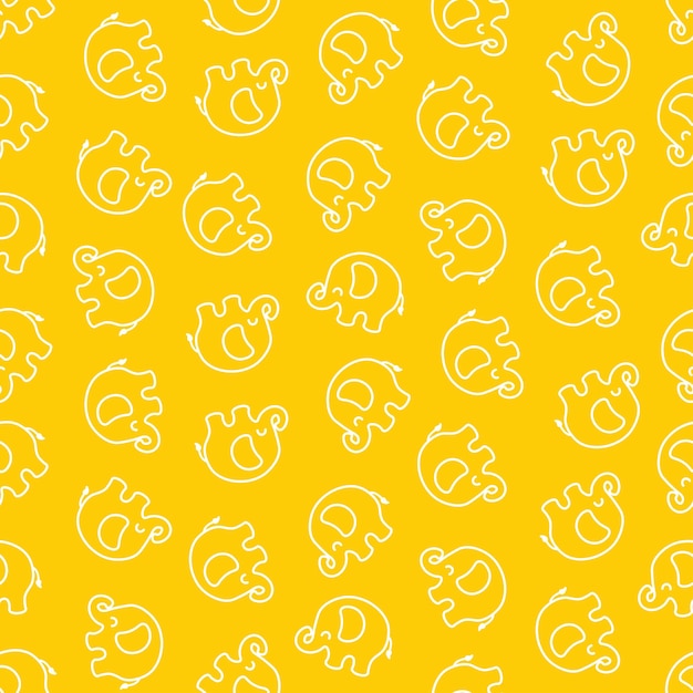 Yellow seamless pattern with white elephants