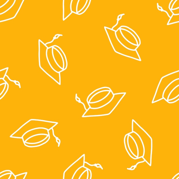 Yellow seamless pattern with white graduation hat