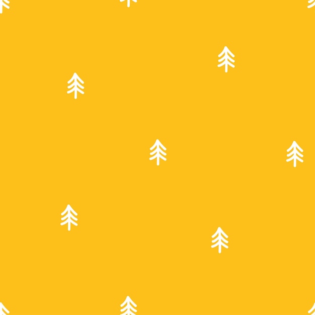 Yellow seamless pattern with white handdrawn trees.