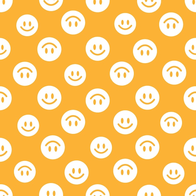 Yellow seamless pattern with white happy face