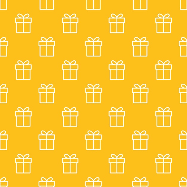 Yellow seamless pattern with white outline gift box