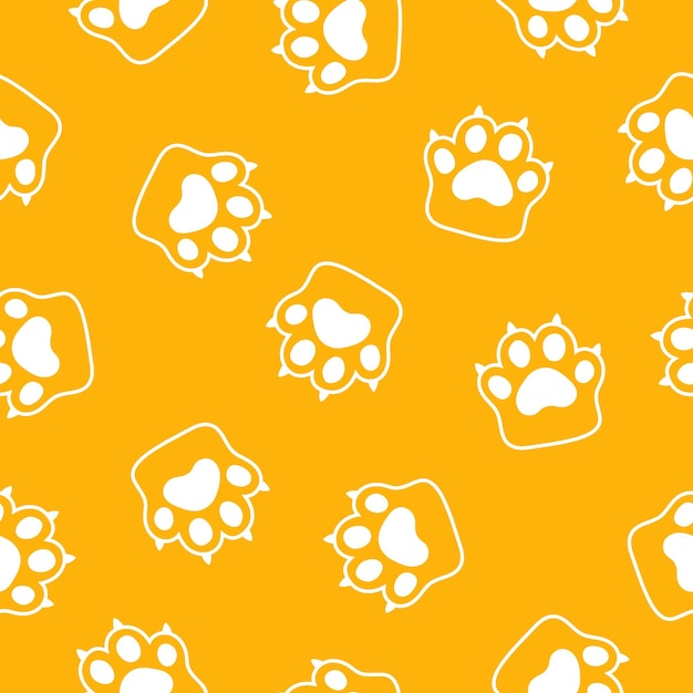 Yellow seamless pattern with white paws