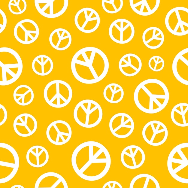 Yellow seamless pattern with white peace symbols